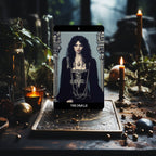 Grunge Goddess Tarot card The Empress displayed with candles and moss