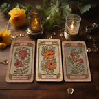 Botanica Oculta tarot deck card photographed beside a cup and flowers