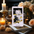 The Golden Path Tarot card Strength featuring lion illustration in Art Deco style