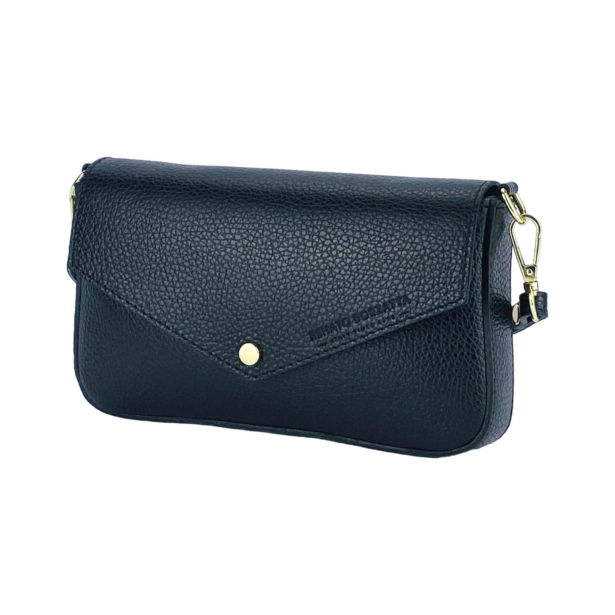 Black Italian leather shoulder bag with envelope flap and gold button closure