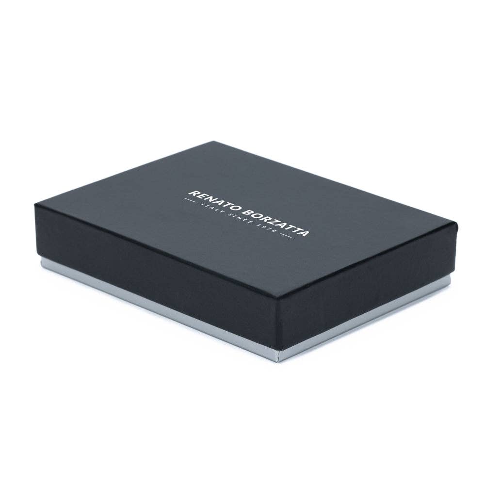 Dark blue and grey gift box with Renato Borzatta branding