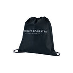 Black drawstring dust bag with white Renato Borzatta logo