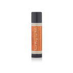 Single tube of Sweet Orange Lip Balm with orange label against a white background