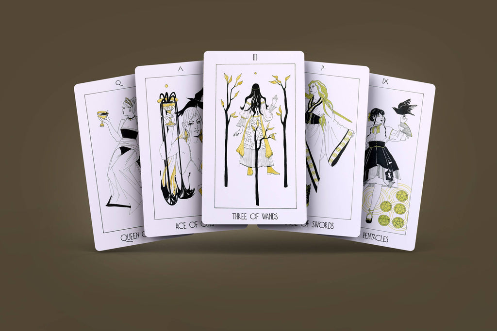 Fan of five Minor Arcana cards from The Golden Path Tarot