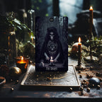 Dark Beauty Tarot card The Death standing on an altar with candles