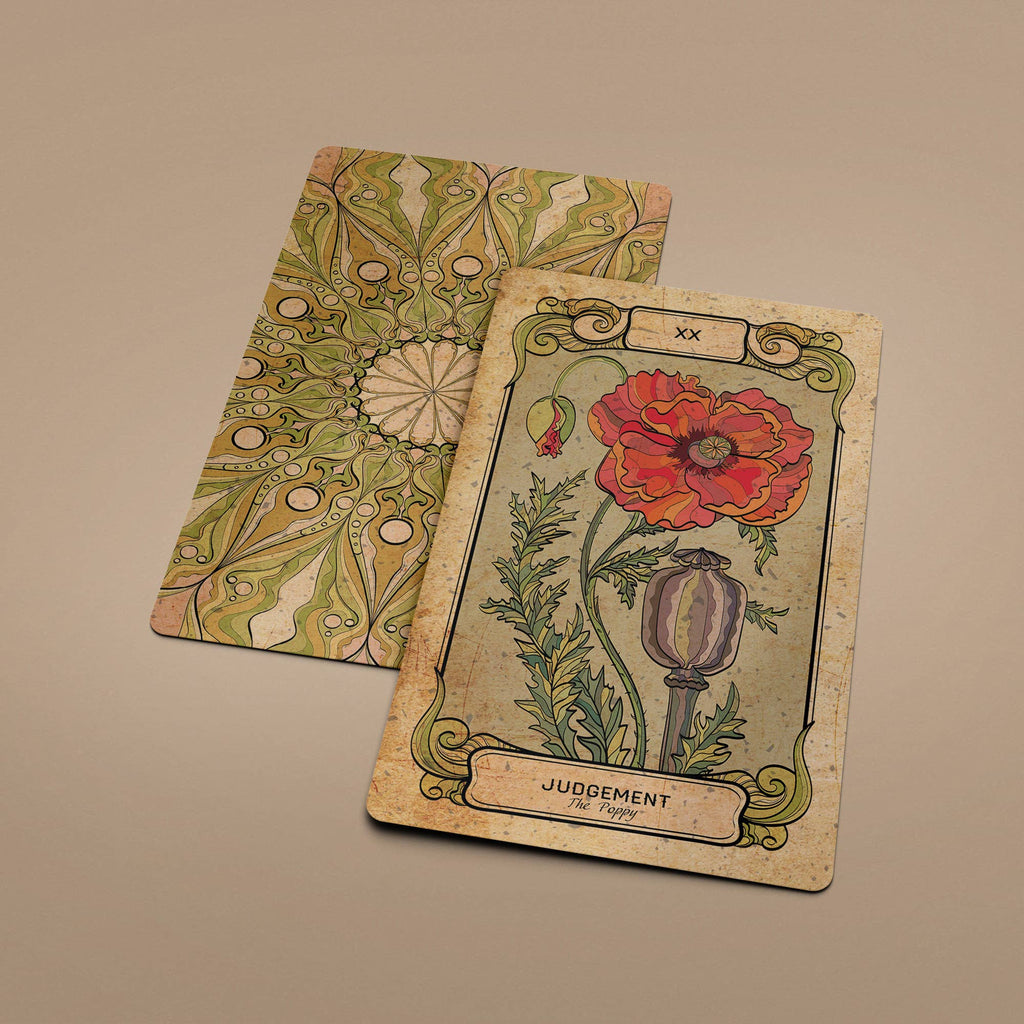 Dark Synevyr Botanica Oculta Tarot Deck 80 Cards - tarot card close-up with botanical illustration XX