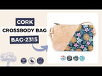 Meninas Bonitas Cork Mini Crossbody Bag 20x13x2.5cm – video – demonstration of the bag's size, patterns, and adjustable cork shoulder strap.